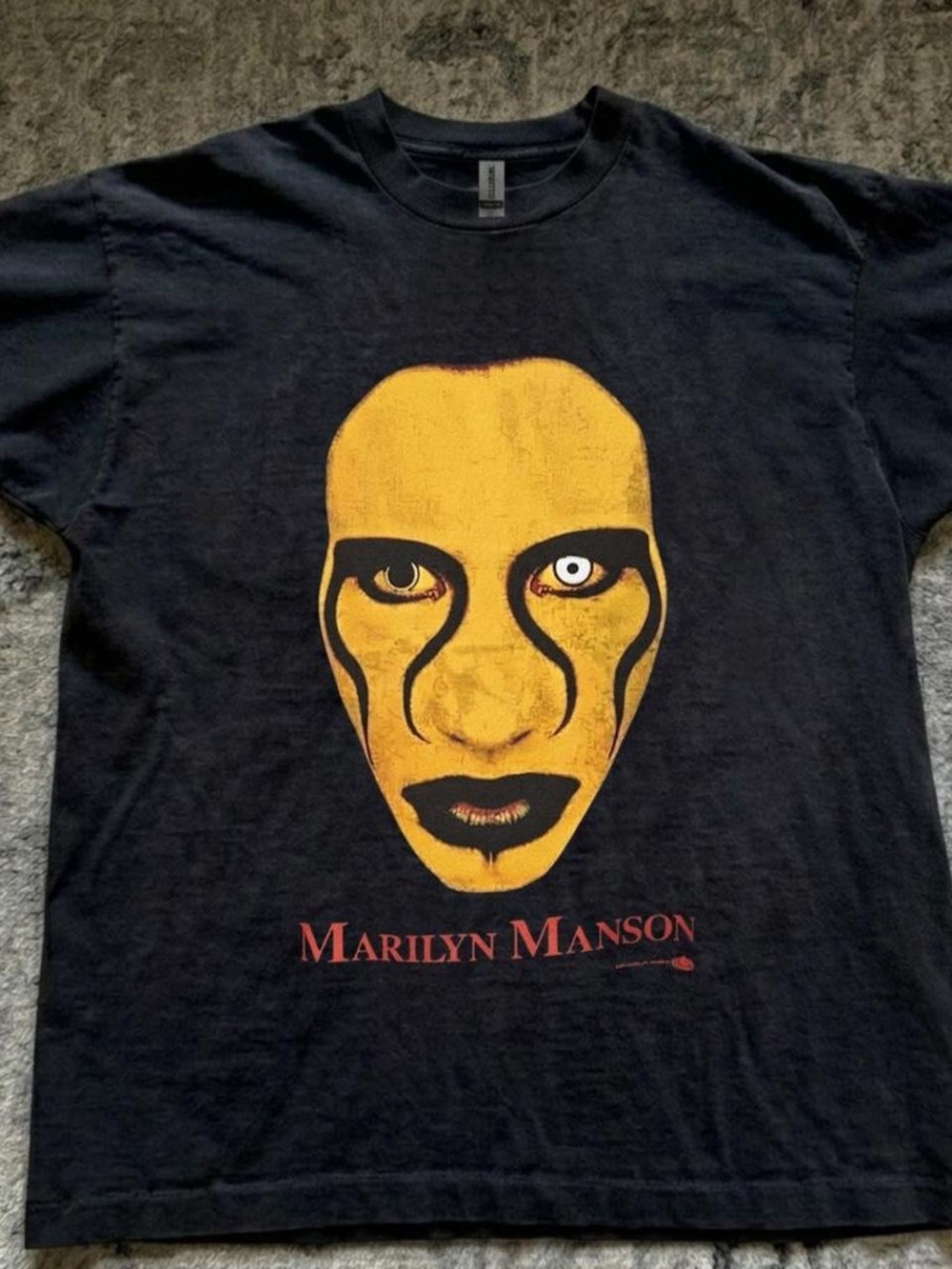 Black Graphic Tee with Yellow Face Print